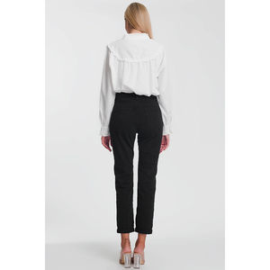 Vaqueros negros de mezclilla transpirables de cintura alta y pierna recta para mujer, estilo casual con estampado de pierna ancha, tallas XL, 2XL, 3XL, corte medio. - Product Image 2