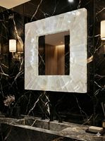 Miroir en verre d'agate fait main moderne et personnalisable de luxe avec cadre en bois, finition naturelle lavée à la rivière, pour les fêtes, les mariages, le Ramadan, Pâques