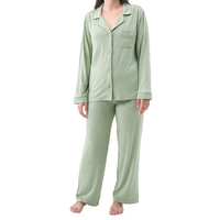 Ensemble de pyjama en tricot doux pour femmes, pour l'été, avec taille élastique, manches longues, séchage rapide et respirant, vêtements de nuit décontractés