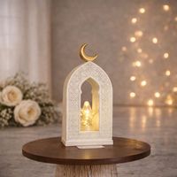 Lanterne en métal islamique élégante spéciale Ramadan avec lune croissante et étoile, lumière chaude, décoration décorative pour la maison, cadeau pour le Ramadan et l'Aïd