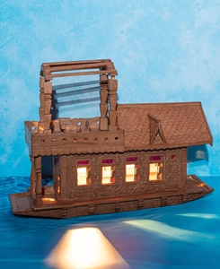 เรือบ้านแคชเมียร์แกะสลักไม้วอลนัทพร้อมไฟ14นิ้วของตกแต่งบ้านฟาร์มเหมาะสำหรับเป็นของขวัญ - Product Image 5