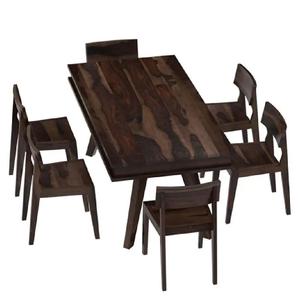 Mesa de Comedor Rectangular Bruna de Estilo Rústico Moderno, Cuatro Patas Inclinadas, Madera de Nogal Vietnamita Hecha a Mano para Apartamentos, Hoteles y Comedores - Product Image 1