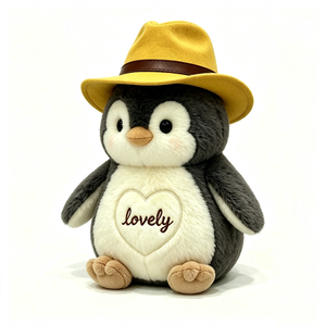 customized Cowboy penguin plush <b>toy</b>, Penguin <b>stuffed</b> animal with yellow fedora hat, Cute sitting penguin plush - Product Image 2