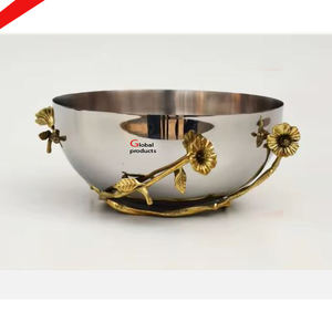 Tazón de servicio de diseño de aluminio y dorado metal con acabado decorativo para restaurante y bar de hotel - Product Image 5