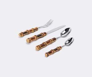 Ensemble de couverts en acier inoxydable avec manche en bambou, design moderne, passe au lave-vaisselle, durable, fourchette, couteau, cuillère pour la maison et le restaurant - Product Image 4