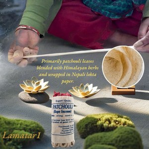 Ensemble d'encens en corde de patchouli naturel tibétain fait à la main au Népal de 4 compagnons de méditation de yoga au parfum épicé doux et fort - Product Image 3
