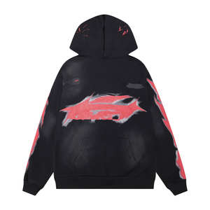 Sudadera Unisex con Capucha, Estilo Moderno, Bolsillos Delanteros, Bordado Desgastado con Pedrería, Lavado Ácido, 100% Algodón, Venta al Por Mayor - Product Image 2