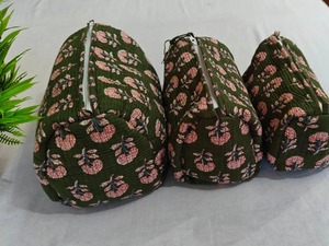 Le ของที่ระลึกแฮนด์เมดวินเทจสีเขียวผ้าฝ้ายกรณีปิดซิปปิดทนน้ำเป็นมิตรต่อสิ่งแวดล้อมทนทานเครื่องสำอางขนาดใหญ่ - Product Image 2