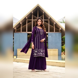 Ensemble haut et bas en georgette premium avec broderie lourde et dupatta en georgette assorti pour la saison festive, style ethnique indien - Product Image 3