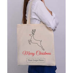 Merry Christmas Deer Tote <b>Bag</b> Eco-Friendly Cotton <b>Bag</b> with <b>Long</b> Handle Medium Size for Daily Use Food Advertising - Product Image 2