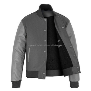 2026 OEM Hot Trending All Grey Wool With Leather Sleeves Varsity Jacket <b>For</b> Men's 100%High Quality Low MOQ <b>Heated</b> Fashion Jacket - Product Image 3