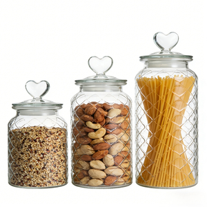 Ensemble de bocaux de conservation alimentaire en verre gaufré diamant hermétique avec couvercle en forme de cœur, écologique, organisateur de garde-manger de cuisine - Product Image 1