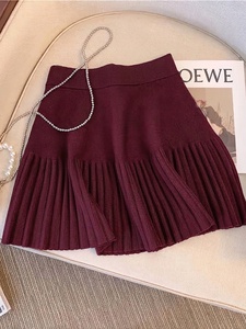Black Pleated Knit Sweater <b>Skirt</b> High Waist A-line Mini Casual Medium Stretch Solid Color Women's Autumn <b>Winter</b> - Product Image 6