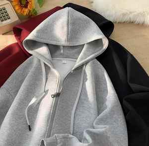 Wholesale Men's Heavyweight Oversized Fleece <b>Hoodie</b> Streetwear Zip-up No <b>String</b> Zip Vintage Acid Wash 3D Hooded Jacket Solid - Product Image 5