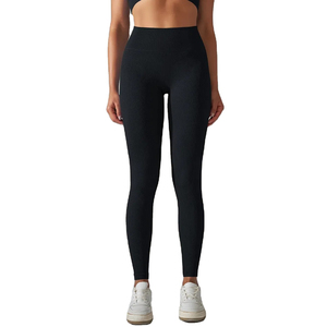 Mallas de Yoga elásticas de cintura alta para mujer, ropa de gimnasio acanalada blanca para Fitness, pantalones de Yoga ajustados de cintura alta con patrón sólido - Product Image 3