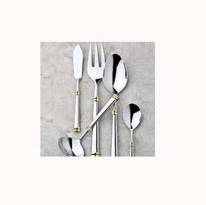 Stainless Steel Silver <b>Mirror</b> Polished With <b>Gold</b> Band Design Handle Tableware Set Royal cutlery set with Silver handle - Product Image 1