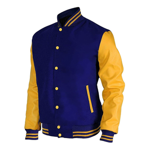 Nouvelle veste à col montant pour hommes corps en laine avec manches en cuir broderie 3D Letterman Varsity Style Street Style - Product Image 1