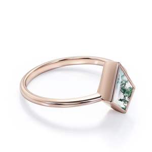 Anillo de piedra preciosa con forma de cometa verde de ágata musgo de Plata de Ley 925 - Product Image 3