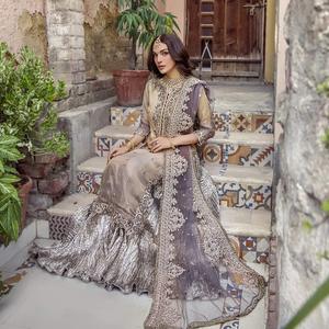 La mejor calidad paquistaní indio Shalwar Kameez impreso césped bordado frente trabajo hecho a mano espalda bordado PUNJABI VESTIDO KUCHI - Product Image 5