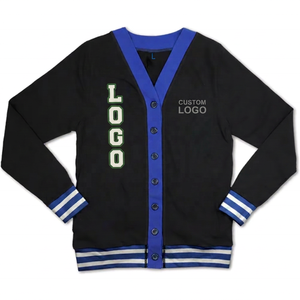 Add Custom Logos Black, Blue V-Neck <b>Cardigans</b> Full Sleeve Button Front Fleece Sweaters All season Wear - Product Image 1