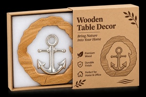 Sculpture de table rustique en bois avec ancre centrale en métal argenté – Décoration d'ambiance marine et nautique pour la maison - Product Image 4