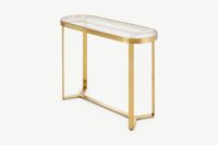 Table console moderne contemporaine en or rose, hauteur réglable, plateau en verre, finition thermolaquée, haute qualité, hôtel, appartement