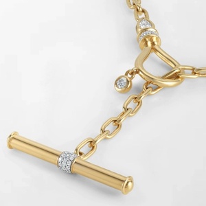 Curved Hook <b>T</b>-<b>Bar</b> For Bridal Wedding Engagement Party Wear With 42 Round Lab Grown Diamonds 0.98 Carat GH-VS In 18K Yellow Gold - Product Image 3