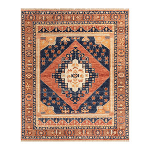 Alfombra de Lana Anudada a Mano Erbe Blue AKWL-1434 9x12 Rectangular con Patrón de Medallón para Decoración de Sala de Estar - Product Image 1