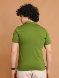 Camiseta de media manga de algodón 100% elegante para hombre con cuello mandarín, ropa informal cómoda para trajes de todos los días y oficina - Product Image 6