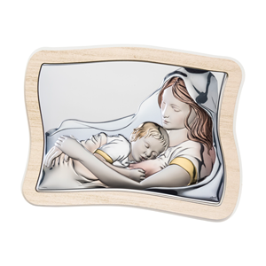 Argenti Preziosi - Placa de Metal Plateado en Forma de Corazón con Icono Religioso de la Virgen con el Niño, Impresión UV, 27.8x20.9 cm, Metal Ligero Ondulado - Product Image 1