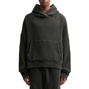 Top muesca hombres 100% algodón de gran tamaño gota hombro Streetwear peso pesado pulóver en blanco Vintage lavado hombres Crop Hoodie - Product Image 6