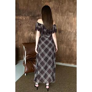 Vestido de encaje a cuadros marrón - Marrón - Product Image 5