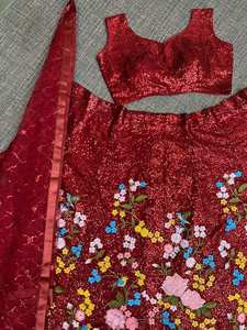 Tissu Georgette Lourd Rouge Lehenga Choli Dernier créateur Avec Blouse Designer & Dupatta Indian Wedding Bridal Party Wear Lehenga - Product Image 6