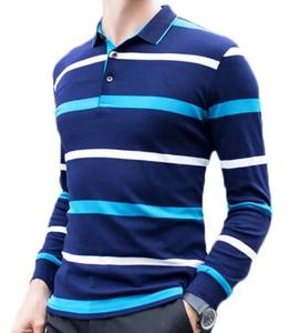 Men's Casual Striped Knit <b>Golf</b> <b>Shirt</b> 100% Cotton 280 Grams Fabric Weight Yarn Dyed Technique with <b>Long</b> <b>Sleeves</b> - Product Image 4
