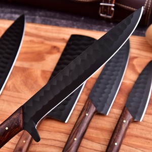Nouveauté : Ensemble de couteaux de chef avec manche en bois et lame gravée, fabrication artisanale, acier inoxydable professionnel. - Product Image 5
