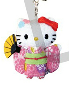 Imán de Refrigerador con Diseño de Muñeca Japonesa de Hello Kitty con Correa Chirimen (Abanico Plegable) - Product Image 1
