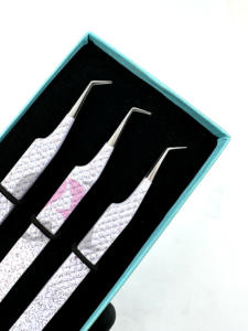 Meilleure qualité revêtement en poudre blanche avec des paillettes roses 45 & 90 degrés pince à épiler extension de cils Silver Tip Beauty Instruments - Product Image 3