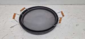 Heavy-Duty Round Iron Sac <b>Pan</b> with Wooden Handles Traditional Turkish Cooking Tray - Product Image 3