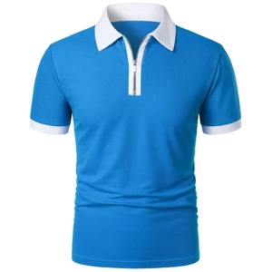 Polo d'été de couleur unie pour hommes T-shirts à manches courtes et fermeture éclair pour hommes Lapel Breathable Sweat Wear Large Size Lightweight Tops - Product Image 4