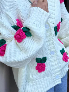 2024 Winter <strong>Ladies</strong> New Three Dimensional Rose Embroidered Top Coat Thick Needle Thick Custom <strong>Crochet</strong> Women's Sweater <strong>Cardigan</strong> - Product Image 4