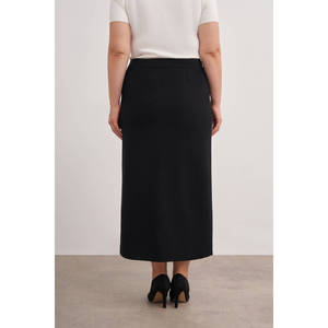 <b>Black</b> Tight Slim <b>Pencil</b> <b>Skirt</b> with Slit and Ruffles-Large Breathable 100% PES - Product Image 5