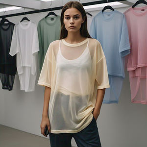 Baggy goutte épaule maille transparente T-Shirts femmes été plage nager voir à travers maille t-shirt dames printemps maille t-shirts femmes - Product Image 1