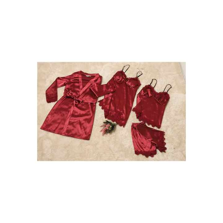 4 Piece Nightgown Set with Satin Lace Shorts