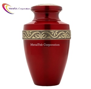 Urne de crémation en métal grec rouge personnalisé Floral gravé Band Pots de cendres commémoratives Prix de gros Enterrement décoratif - Product Image 5