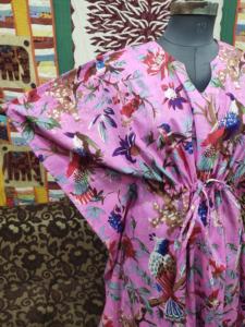 Taille libre Mini manches Boho Beachwear Plus Size femmes coton caftan robe nuits d'été oiseau naturel imprimé Sweet Top Style - Product Image 4