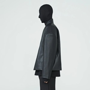 2024 nouvelle veste en cuir sans col pour hommes à la mode manteau en toile à manches longues ample avec personnalité de Style sombre - Product Image 6