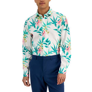 Camicia Casual da Uomo Bar III in Cotone Organico Tropicale, Vestibilità Slim, Bianca/Verde XL, Tessuto Popeline - Product Image 4