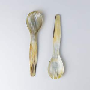 Vaisselle en corne véritable authentique Cuillères Fourchette Serveur à salade en couleur naturelle Ensemble de Serveur à salade en corne naturelle fabriqué à la main - Product Image 4