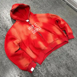 Best Selling Acid Wash Hoodie Zipper Up Casual Wear Full Sleeve Sun Fad Acid Wash Hoodies With <b>Screen</b> Printed Logo - Product Image 4