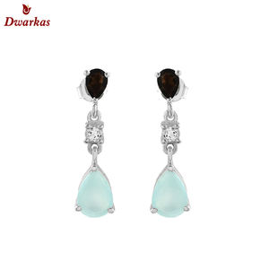 Pendientes hermosos de alta calidad, Plata de Ley 925, calcedonia acuática, pendiente de gota de piedras preciosas múltiples, Fabricante Mayorista, exportador - Product Image 2